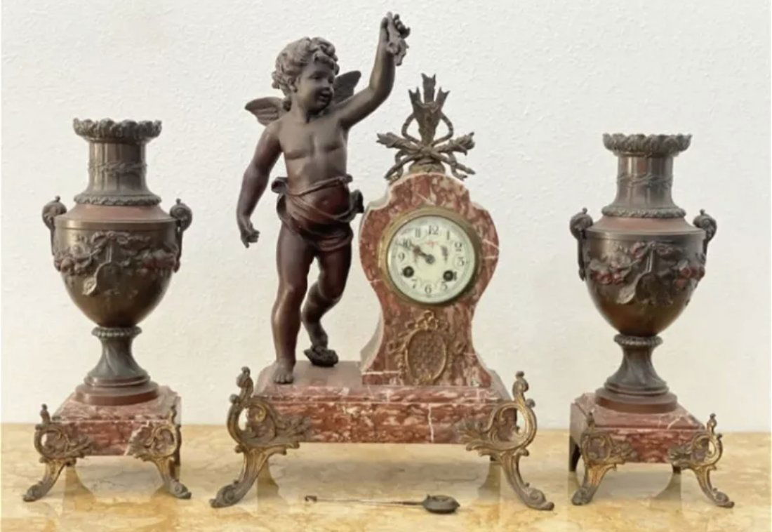 18th Century Metal Cherub Clock Set (1 of 4)