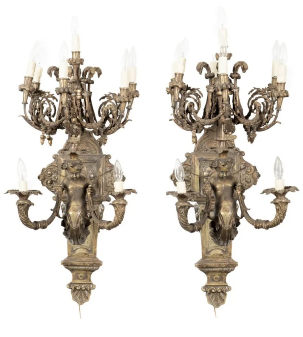 Huge Italian Cherubs Bronze Light Wall Sconces (1 of 3)