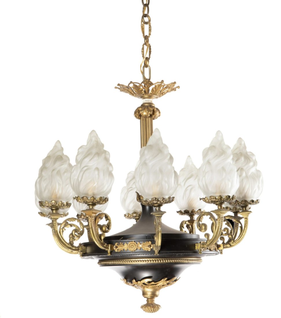 French Empire-style two-tone patinated metal chandelier (1 of 1)
