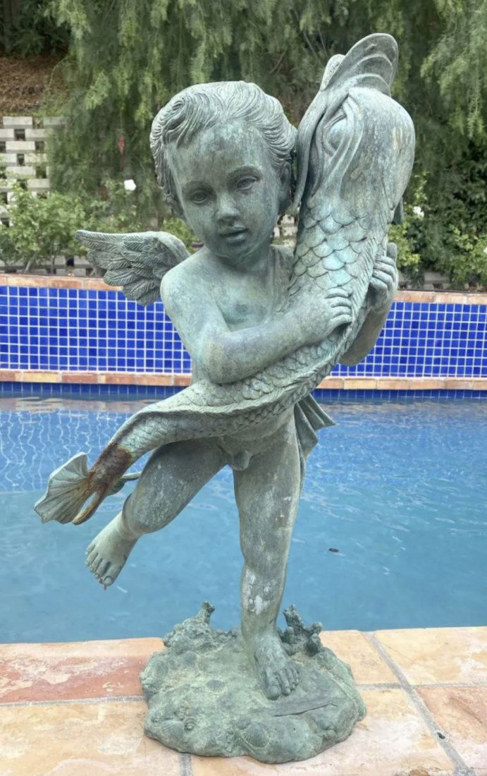 Bronze Cherub and Fish Sculpture Fountain (1 of 1)