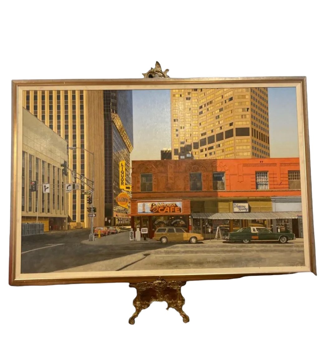 Authentic Huge Hand Oil on Canvas Downtown Los Angeles Painting by Walt Johnston (1 of 5)