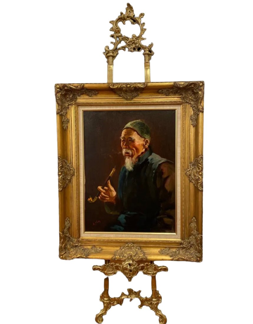 Chinese Man Oil on Canvas Painting -by L. Yung (1 of 5)