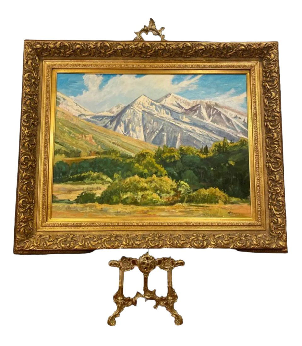 Large Mountain Scene Oil on Canvas Hand Painting Signed by Wezwick (1 of 3)