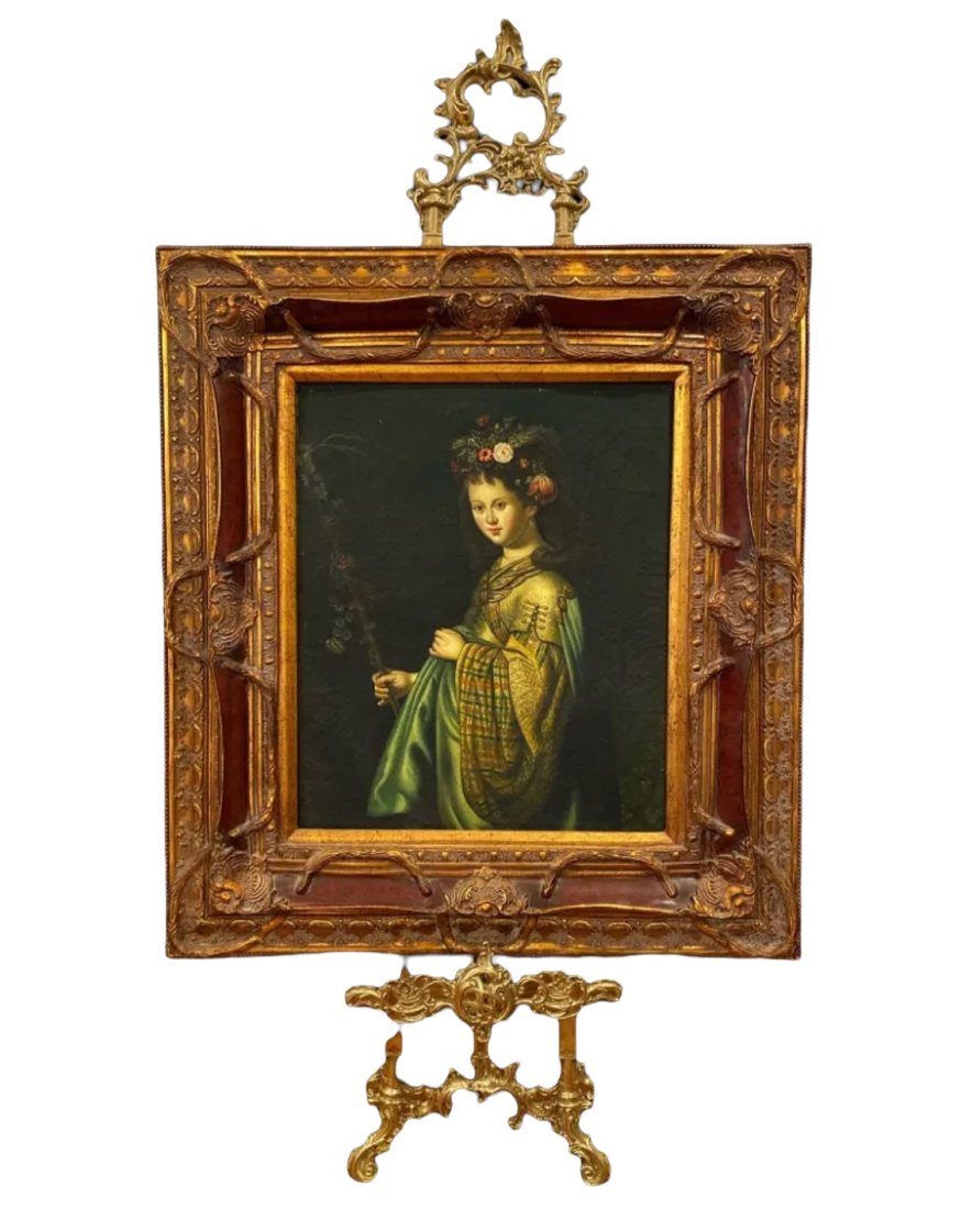 Portrait of Saskia as Flora Lithograph Painted On Canvas (1 of 4)