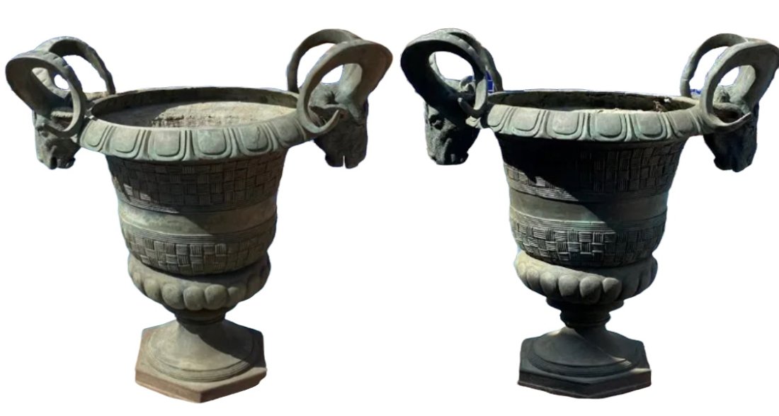 Pair of Huge Bronze Goats Planter Pots (1 of 2)