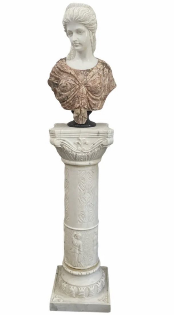Marble Bust Lady Sculpture and Marble Pedestal (1 of 2)
