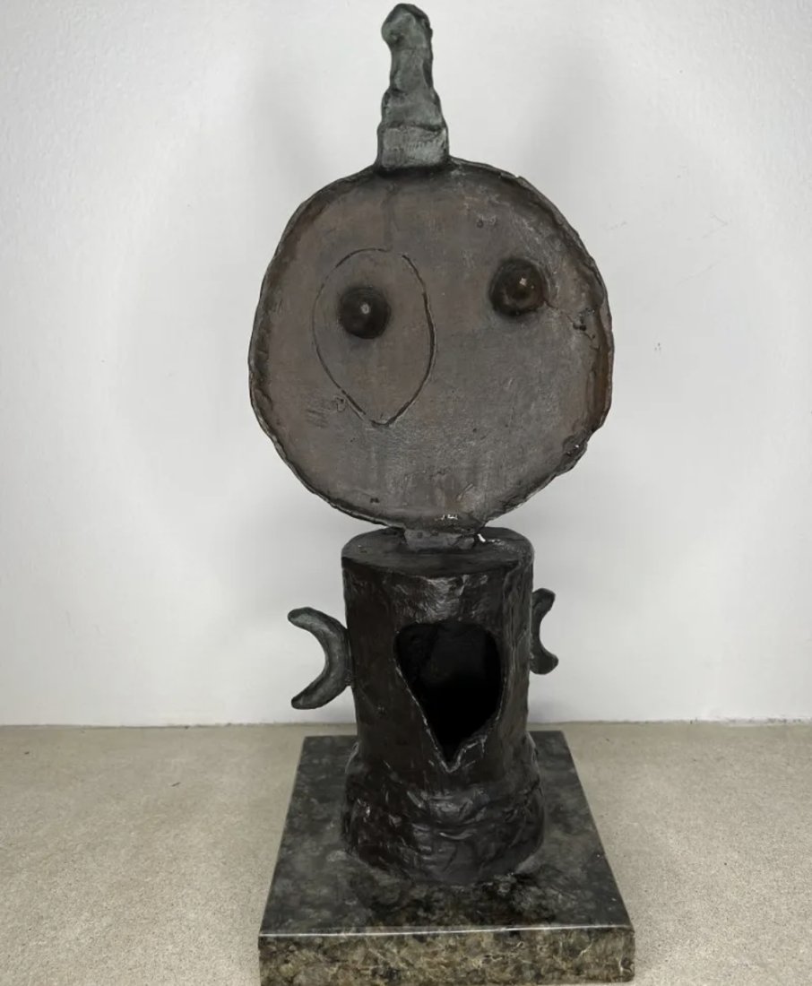 Large Modern Bronze Sculpture After Joan Miro: Limited 3/9 - Measurements: 18 in H x 7 x 7 in