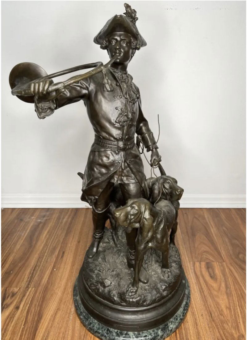 Large Hunter and Dogs French Bronze Sculpture (1 of 7)