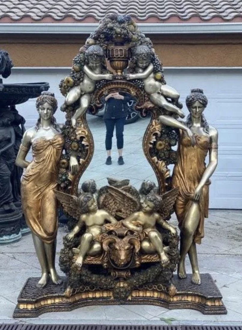 Monumental French Style Bronze Goddesses Cherub Sculpture Fountain and Mirror (1 of 5)