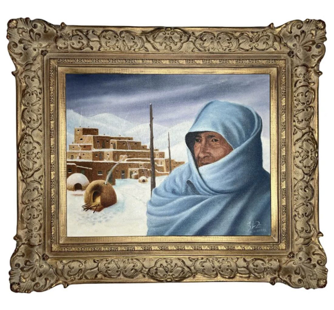 Toas Adobe Houses Oil on Canvas Painting by Warner H. Hayes (1 of 5)