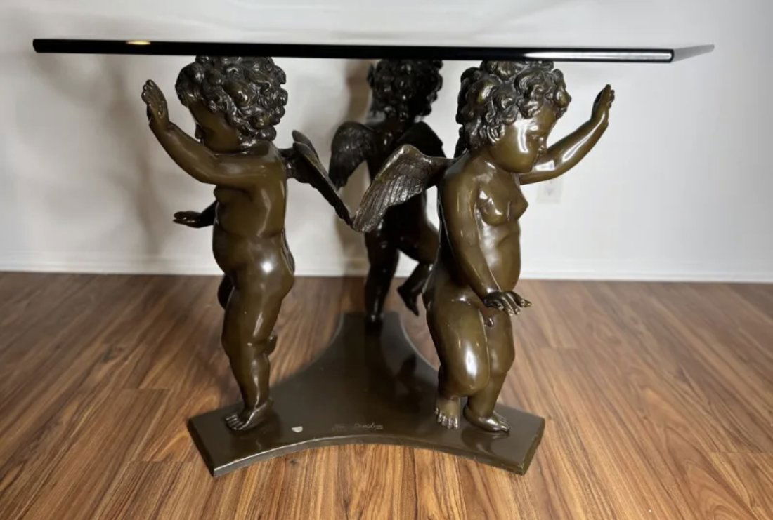 Large Cherubs Bronze Table with Glass Top (1 of 4)