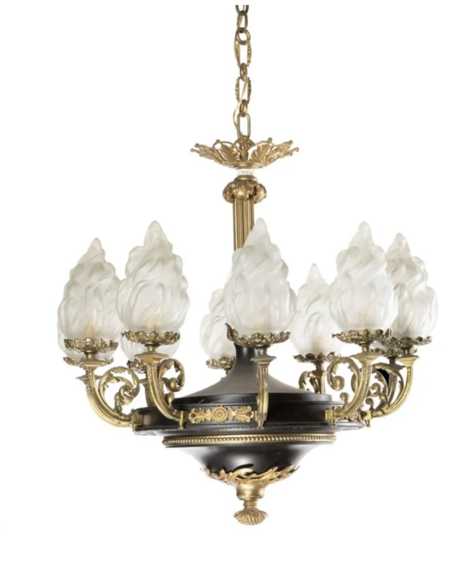 French Empire-style two-tone patinated metal chandelier (1 of 1)