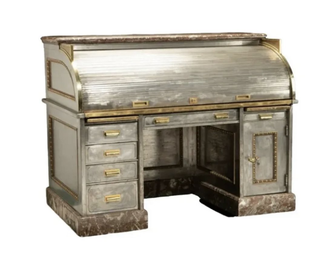 Rare Vintage Industrial Steel Roll Top Desk (1 of 4)