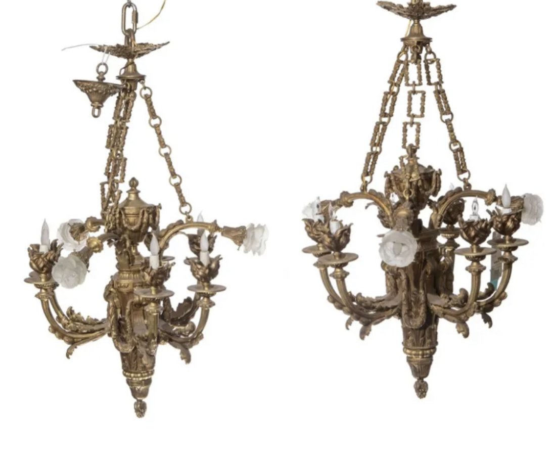 Pair of 20th Century cast-bronze Empire-style Chandeliers (1 of 5)
