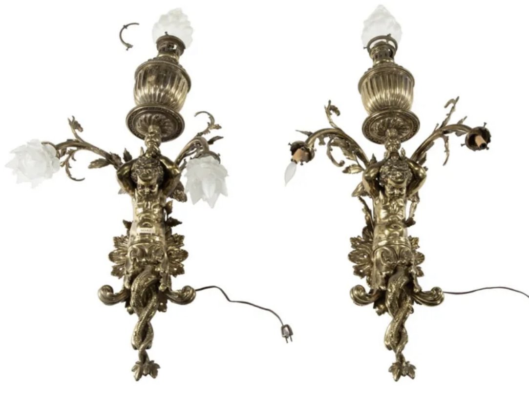 19th Century Huge Italian Cherubs Bronze Wall Sconces (1 of 3)