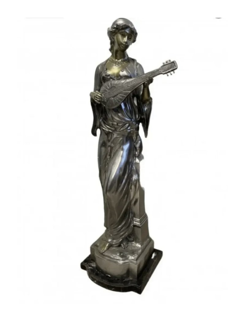 Large Bronze Goddess Sculpture Playing Instrument (1 of 2)