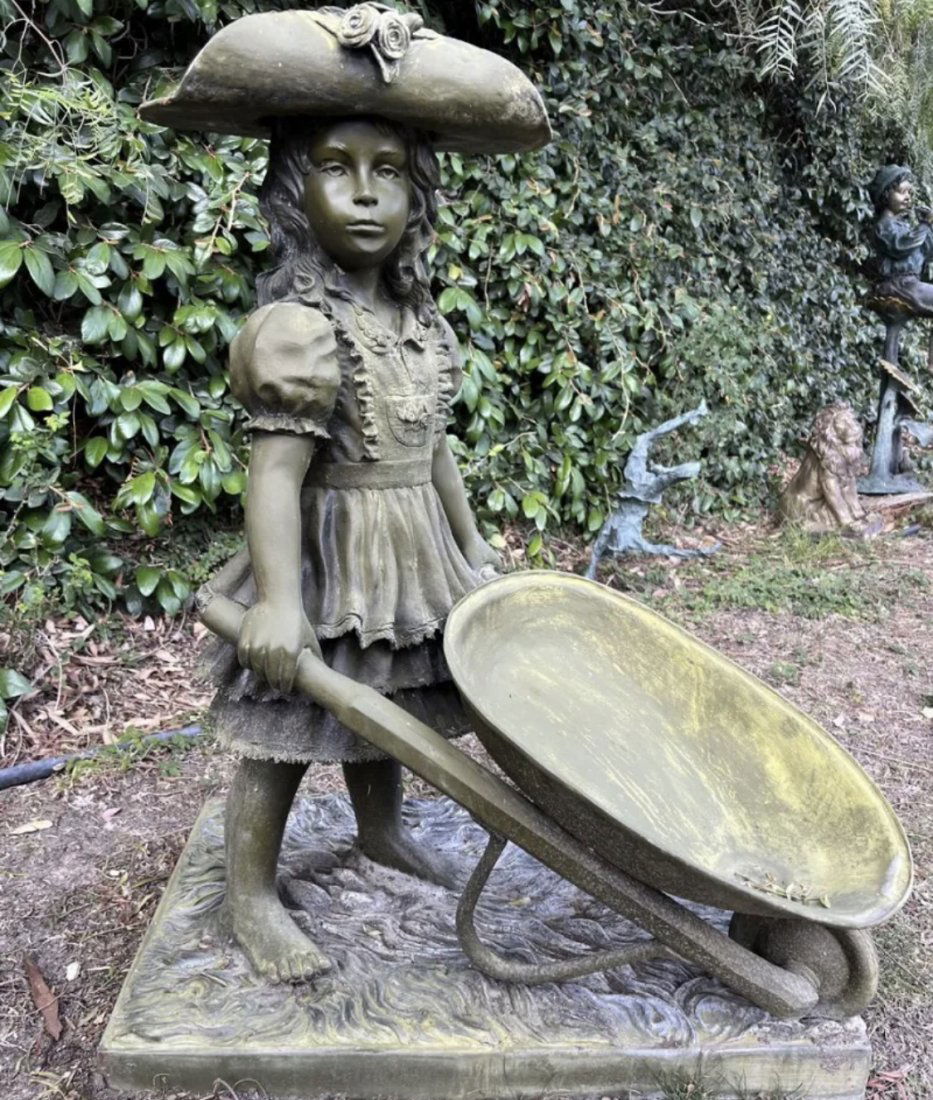 Life Size Bronze Girl with wheelbarrow Statue (1 of 4)
