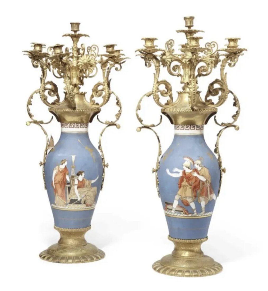 19th Century Brass and Porcelain Candelabra Set (1 of 1)