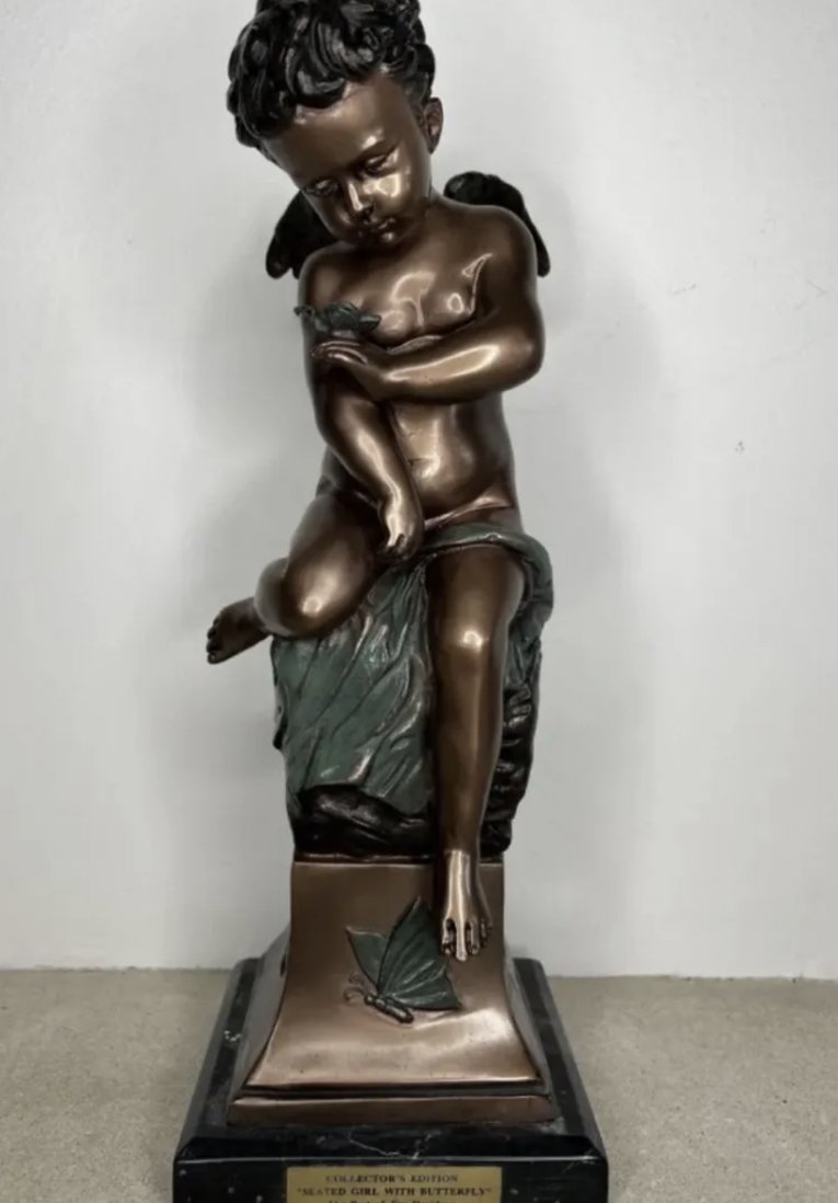 Seated Girl with Butterfly Bronze Sculpture (1 of 3)
