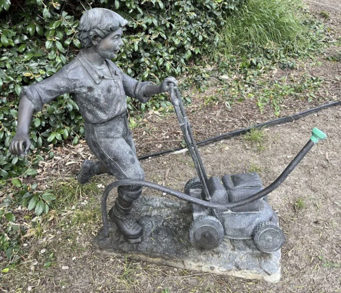 Life Size Bronze Boy Cutting Grass (1 of 3)