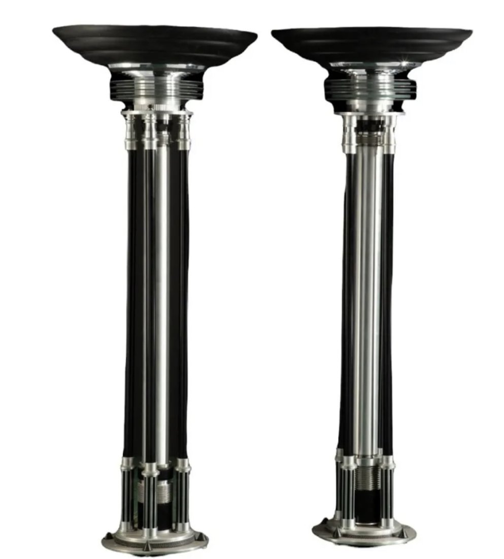 Pair Large Custom Build Machine Age Art Deco Revival Chrome Floor Lamps (1 of 3)