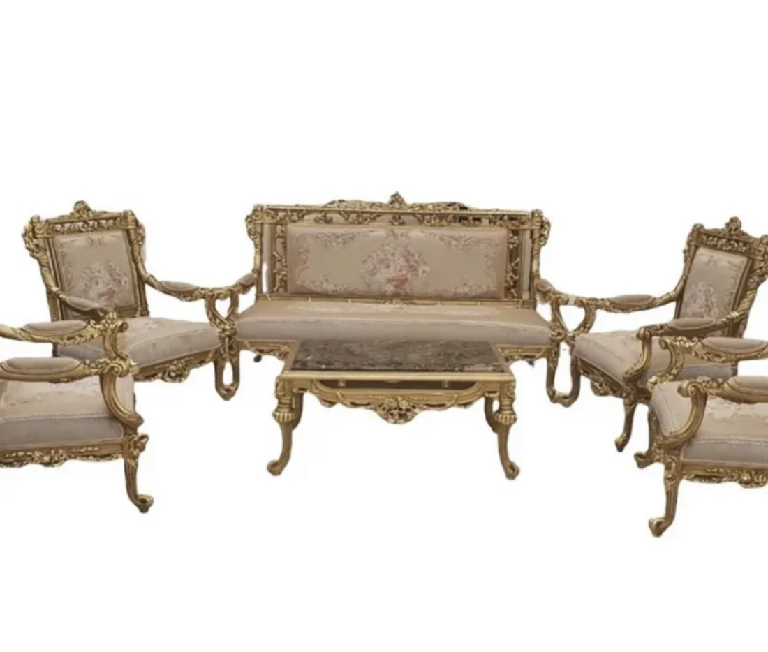Luxury Louis XV French Style Gold Leaf Wood Living Room Set (1 of 7)
