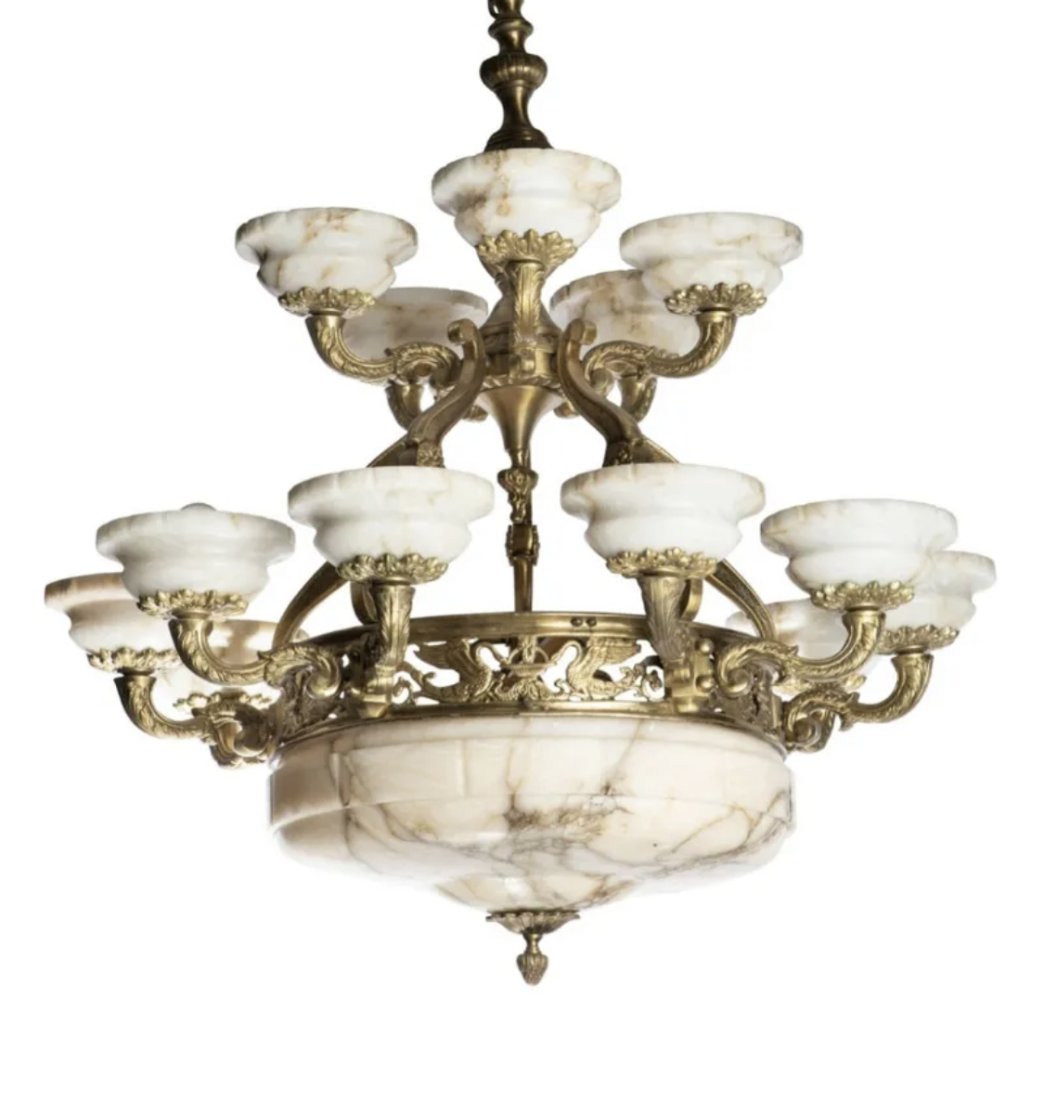 20th Century French Bronze & Alabaster Chandelier (1 of 2)