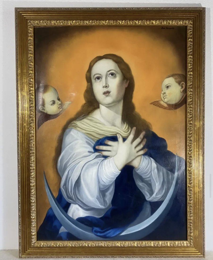 Oil on Canvas Signed - After Jose Campeche: Measurements: 31 in H x 23 in L