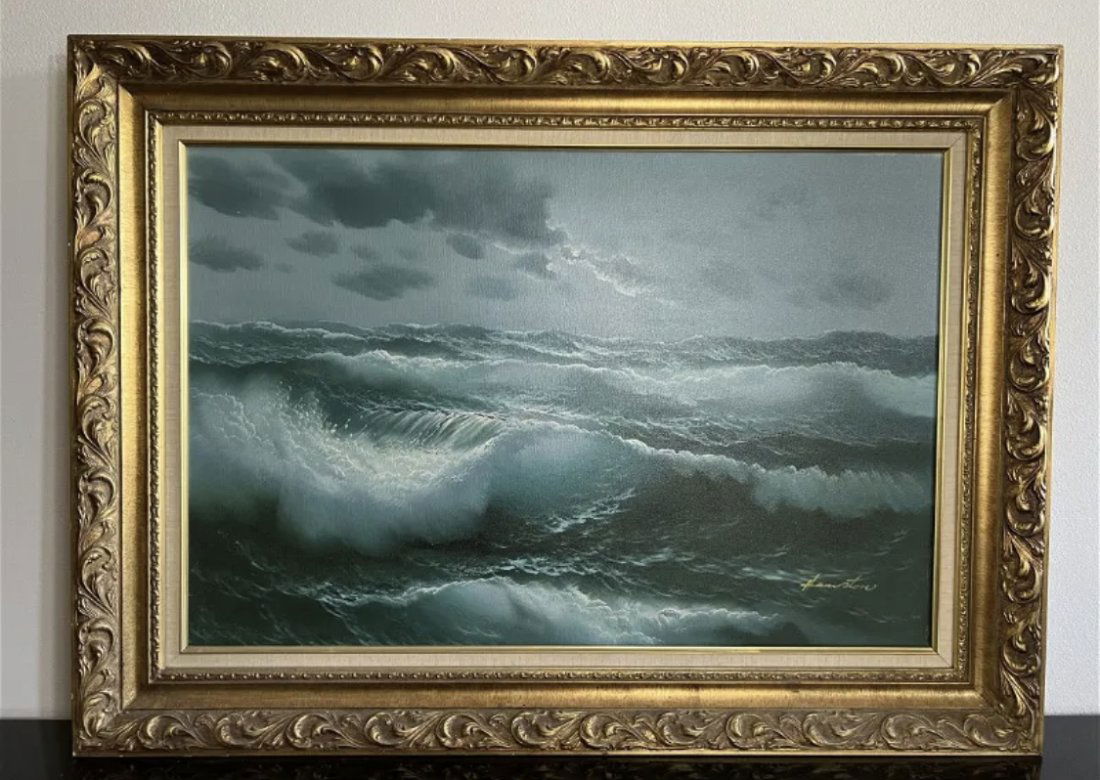 Ocean Scene Oil On Canvas Painting by Hampton (1 of 3)