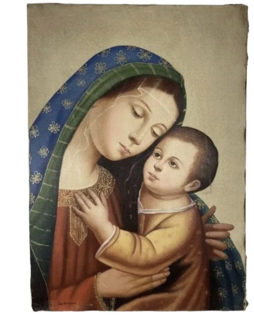 Madonna After Jose Campeche Oil on Canvas: measurements: 28 in H x 20 in L