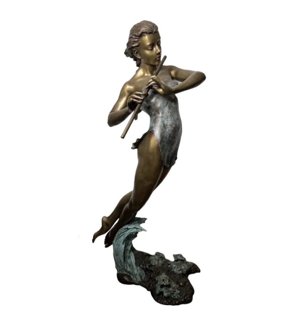 Life-Size Girl Playing Flute Bronze Sculptural Fountain (1 of 3)