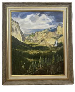 1982 Yosemite Landscape Oil Painting By Maurice Green: Authentic Habd Oil Painting- Measurements: Frame: 46 in L x 39 in H