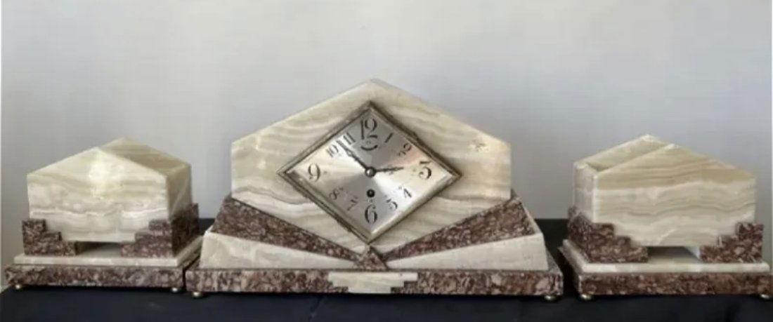 Art Deco Marble Clock Set (1 of 1)