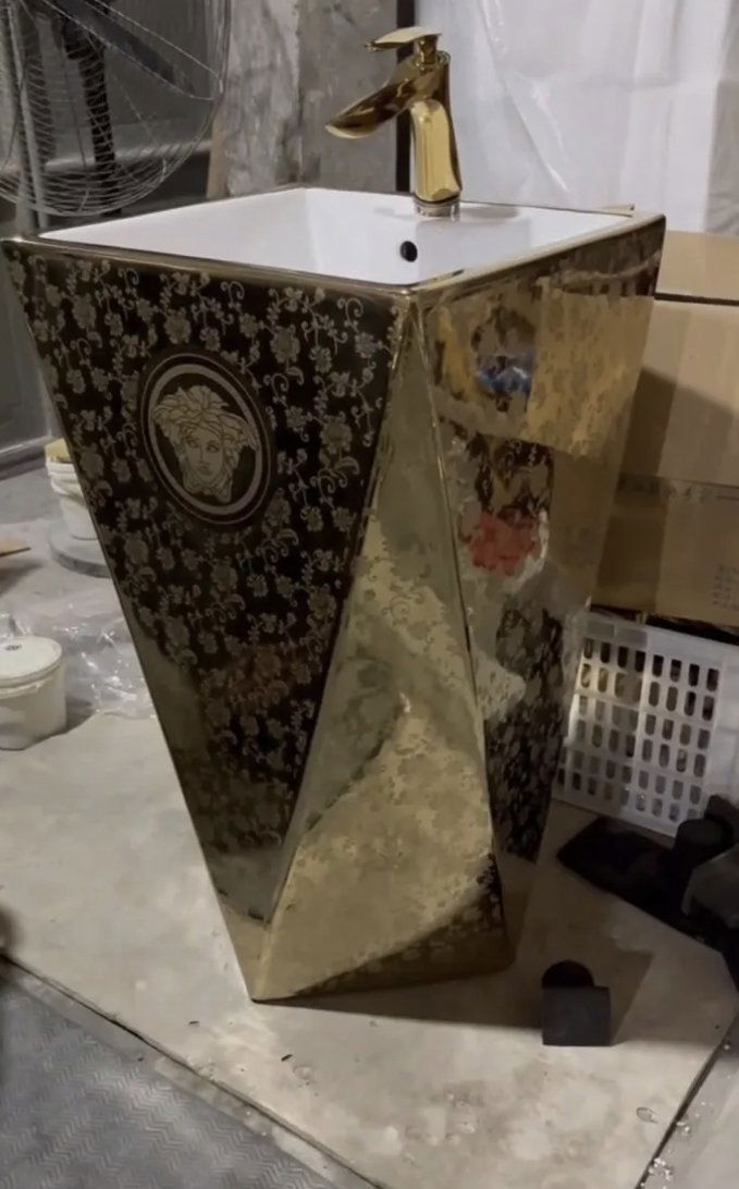 Unused Versace Style Gold Pedestal Basin (1 of 3)
