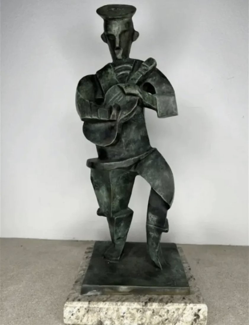 Large Sailor with Guitar Bronze Sculpture After Jacques Lipchitz: Limited 1/9 - Measurements: 17.5 in H x 7 x 7 inches