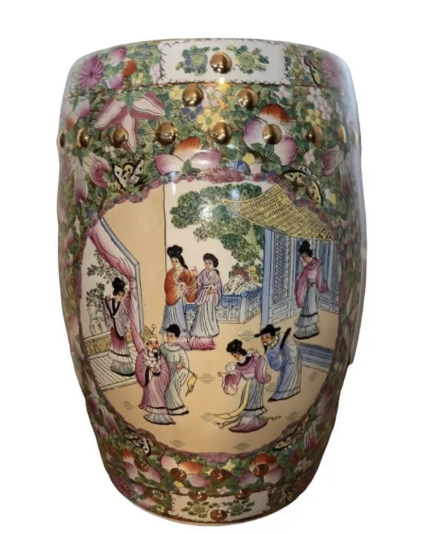 Chinese Porcelain Barstool: Measurements: 18 in H x 12 D