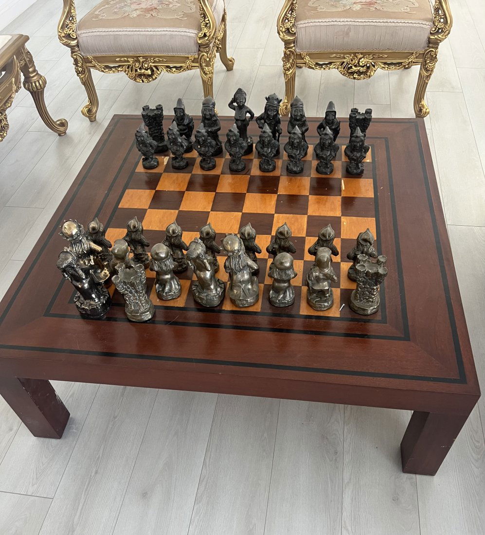 Large Game Table With Chess Set Auction