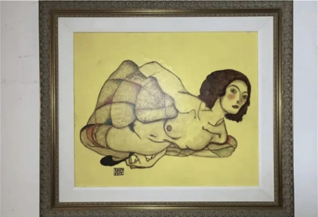 Modern Art Canvas Lithograph After Egon Schiele 1915: Measurements: 30 in Lx 26 in H