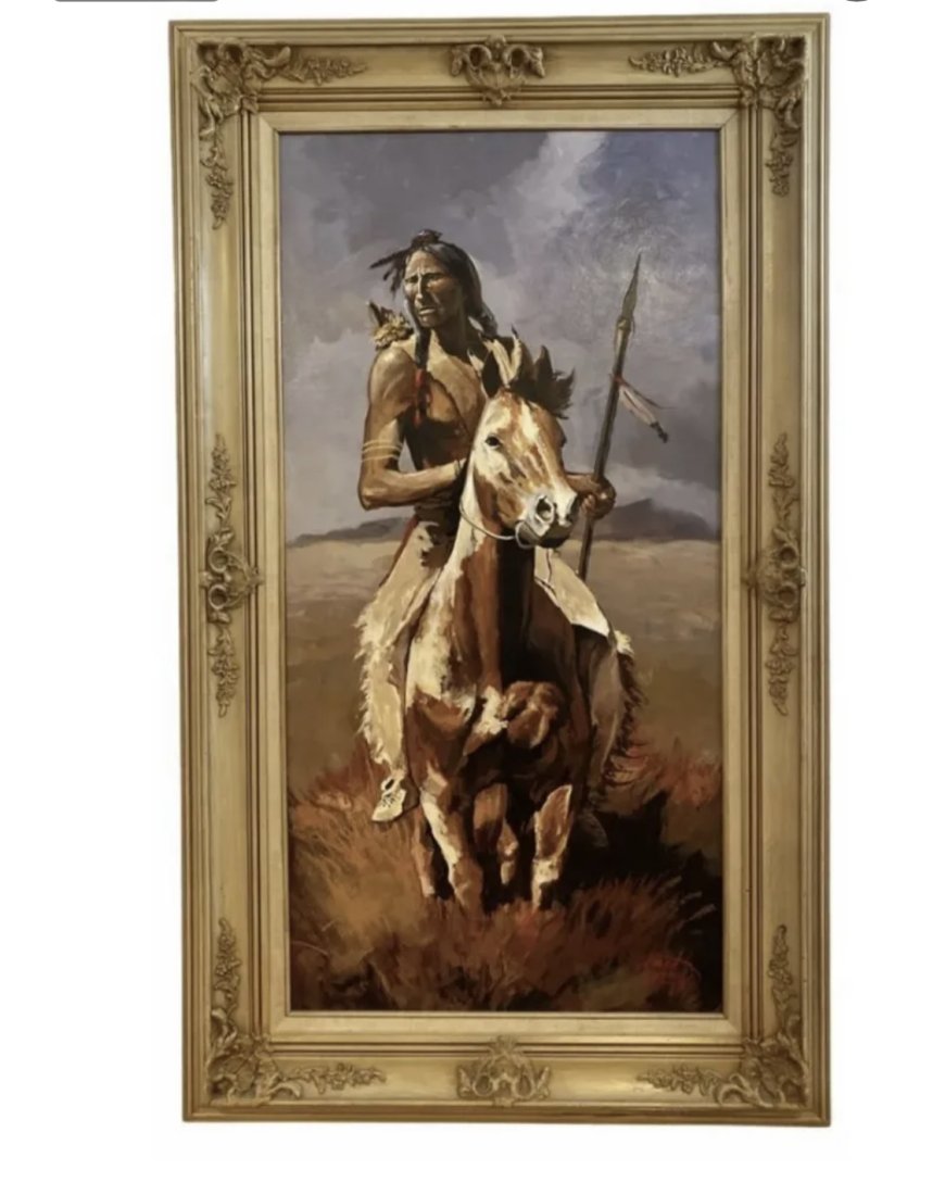 Large Native American On Horse Oil Painting by Hector Morales (1 of 4)