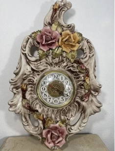 Italian Capodimonte Clock: Porcelain- Made in Italy - Measurements: 20 in H x 13 in