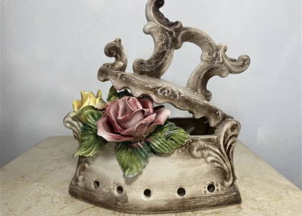 Italian Capodimonte Porcelain Iron: Made in Italy-Measurements: Measurements: 7.5 in L x 8 in H x 4 in W