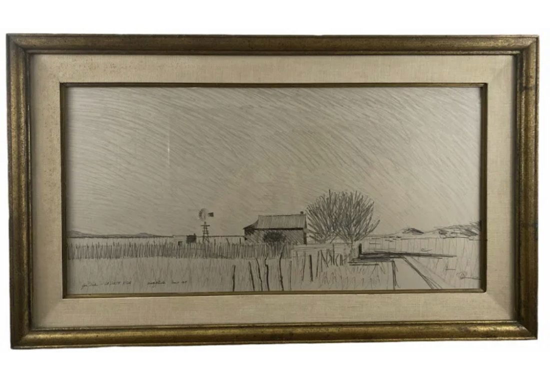 1968 ranch Windmill Pencil Art Drawing by Walt Johnston (1 of 3)