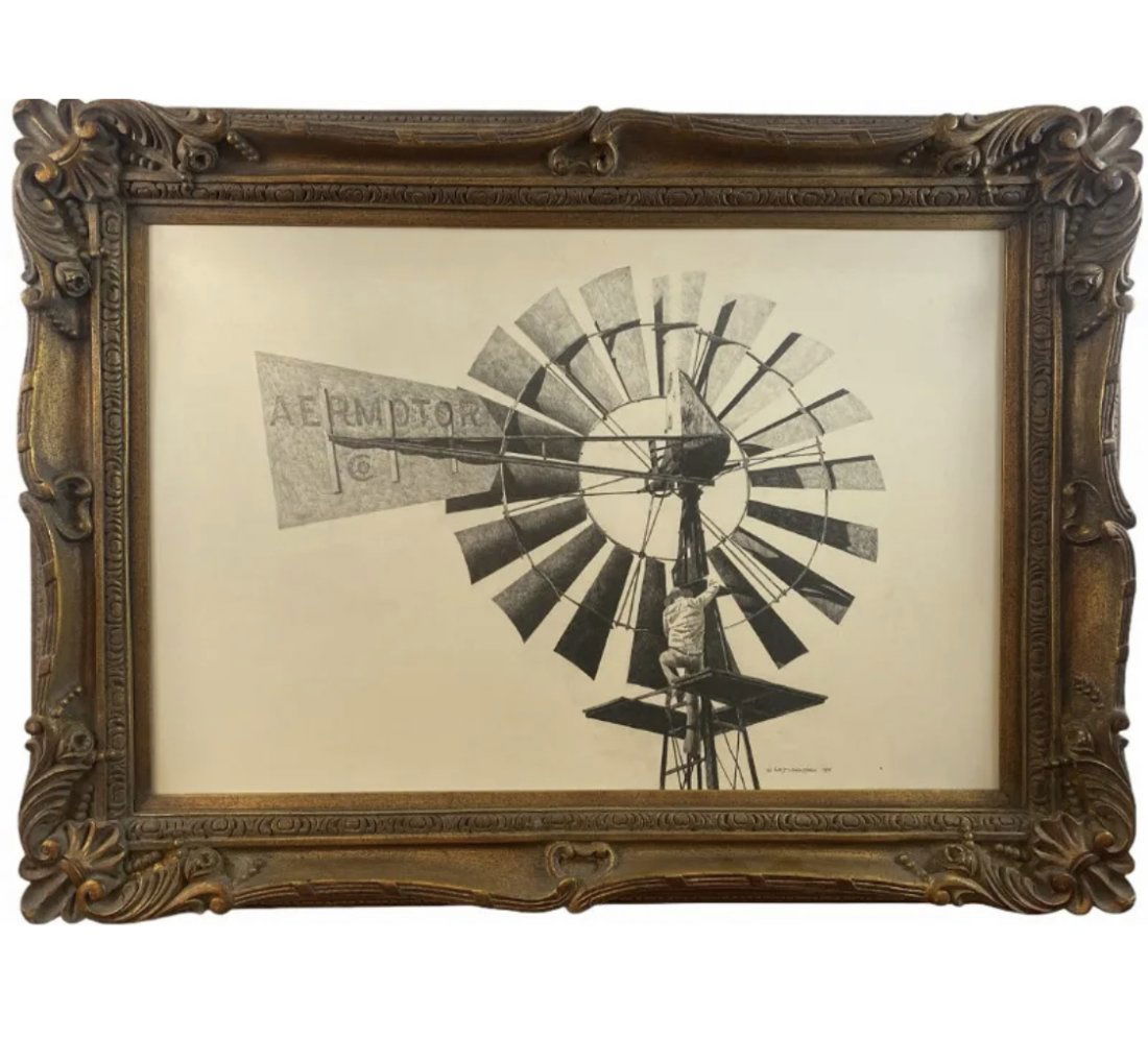 Windmill Pencil Drawing Art by Walt Johnston 1984 (1 of 4)