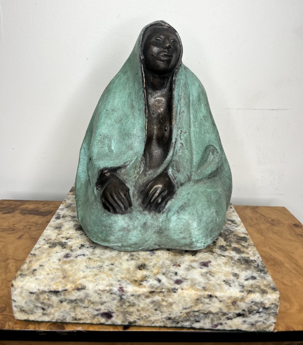 Native Navajo Lady Bronze Sculpture - Zuniga: Measurements: 9 in. X 7 x 8 inches