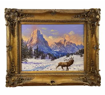 Winter landscape oil painting by Maurice Green: Western Oil Painting Frame: 34 in L x 28 in