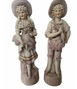 Handpainted Bisque Porcelain Alpine Boy and Girl 10in Figurines -  Chickenmash Farm