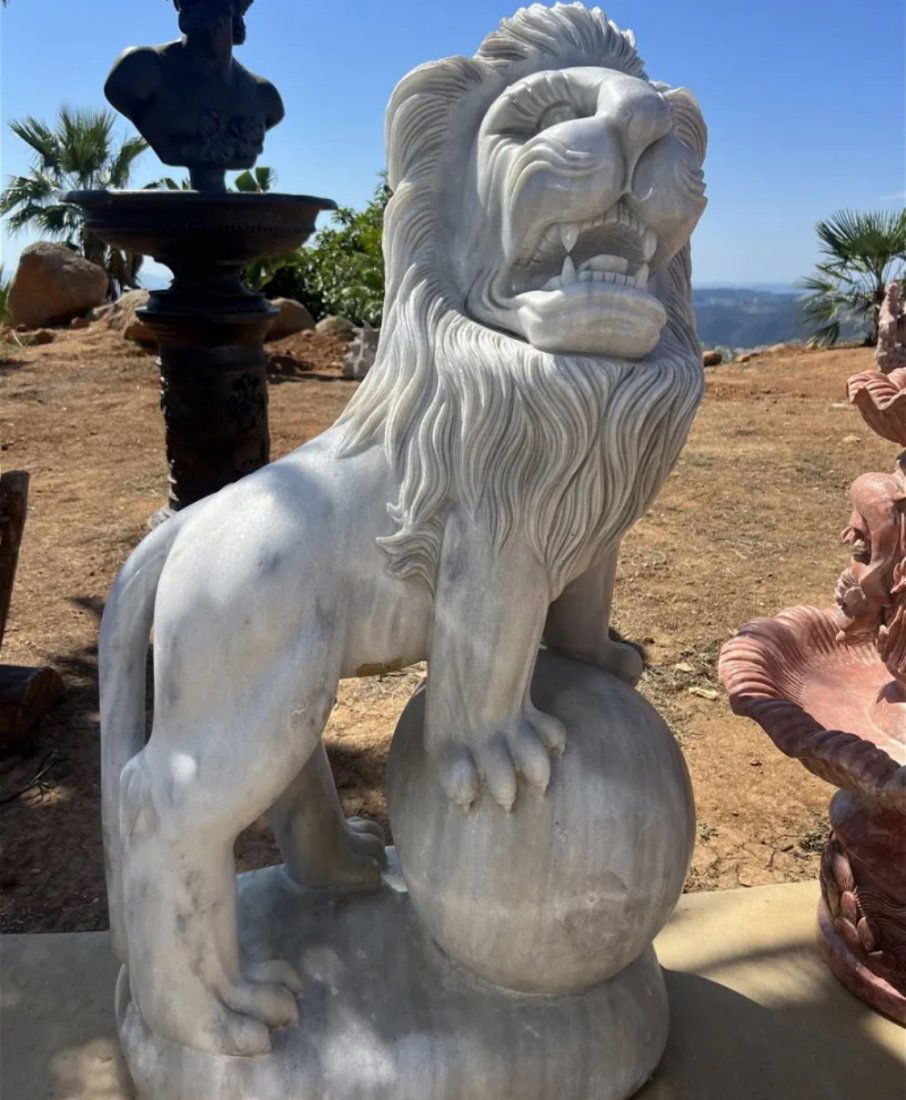 Life Size Marble Lion Statue: Measurements: 49 x 25 in