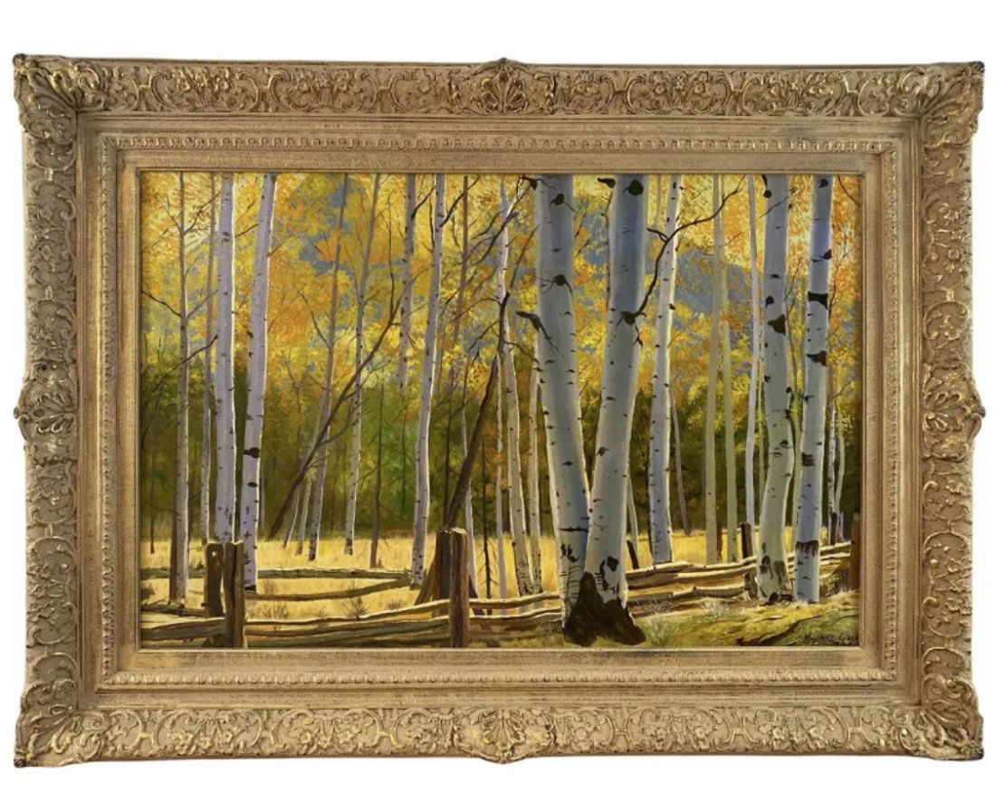 1985 Lanscape Oil on Panel Painting by Maurice Green: Measurements: 55 in x 32 in