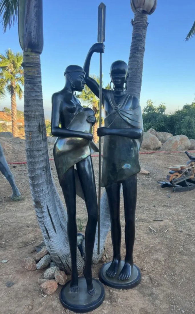 Life Size Native African Couple and Baby Bronze Sculptures (1 of 4)