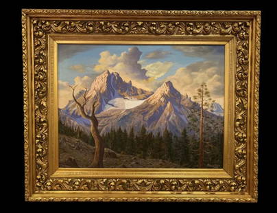 1988 Huge Landscape Mountain Oil Painting by Maurice Green: 1988 - Oil on Panel - Signed by Maurice Green - Solid Wood Frame Measurements: 56 in L x 46 in